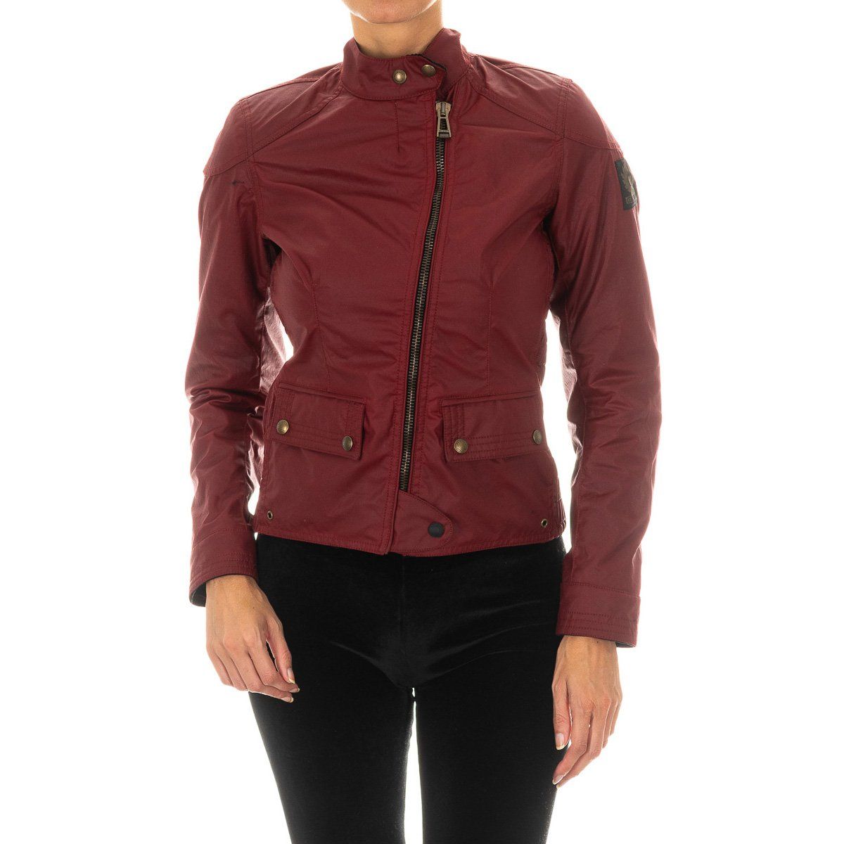 Rote, figurbetonte Motorradjacke mit Taschen