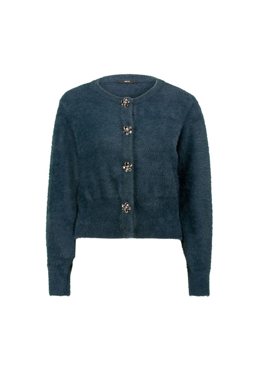 Elegante, flauschige Strickjacke mit Schmuckknöpfen