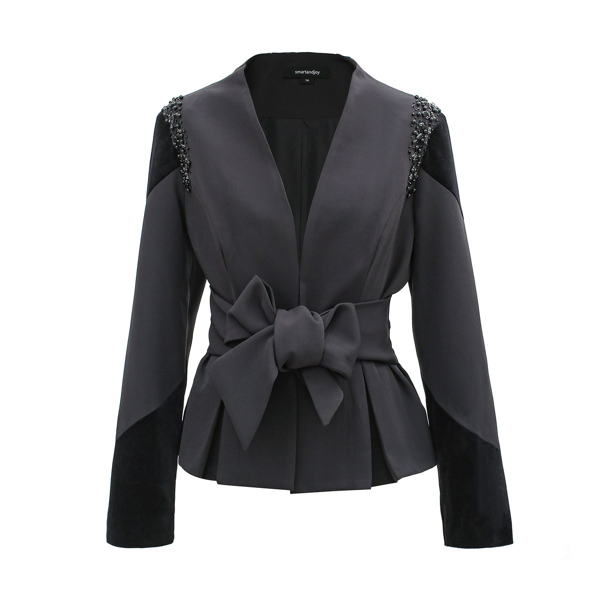 Blazer aus Bi-Material mit Bindegürtel