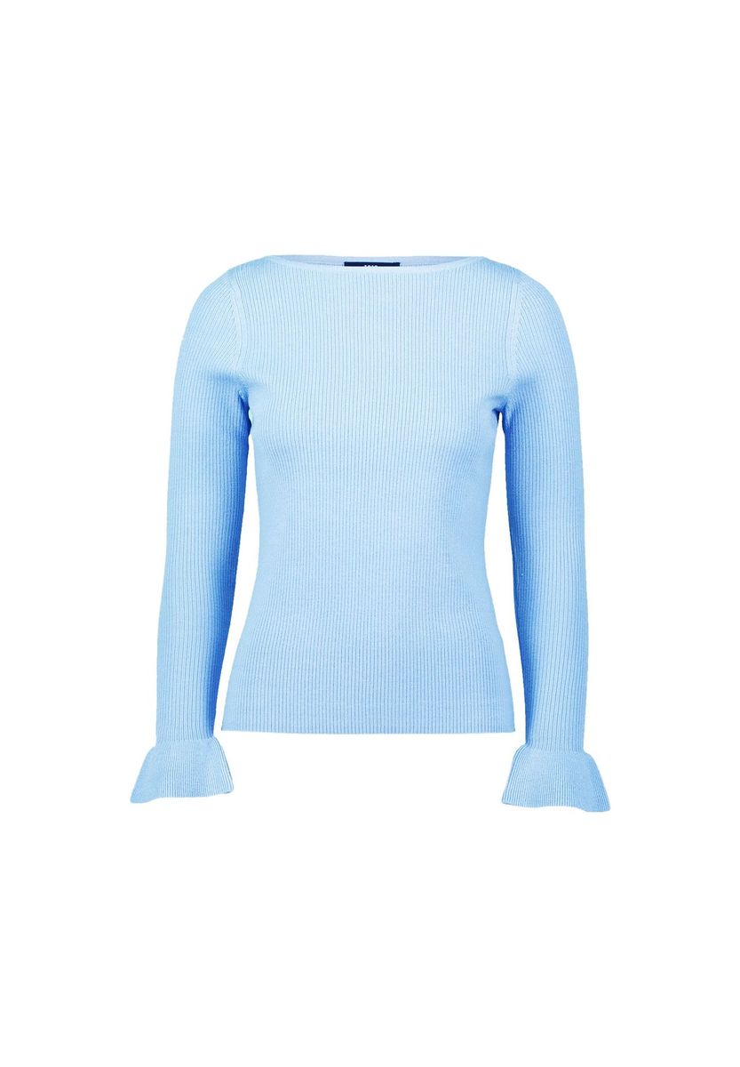 Gerippter Strickpullover mit Rüschenmanschetten