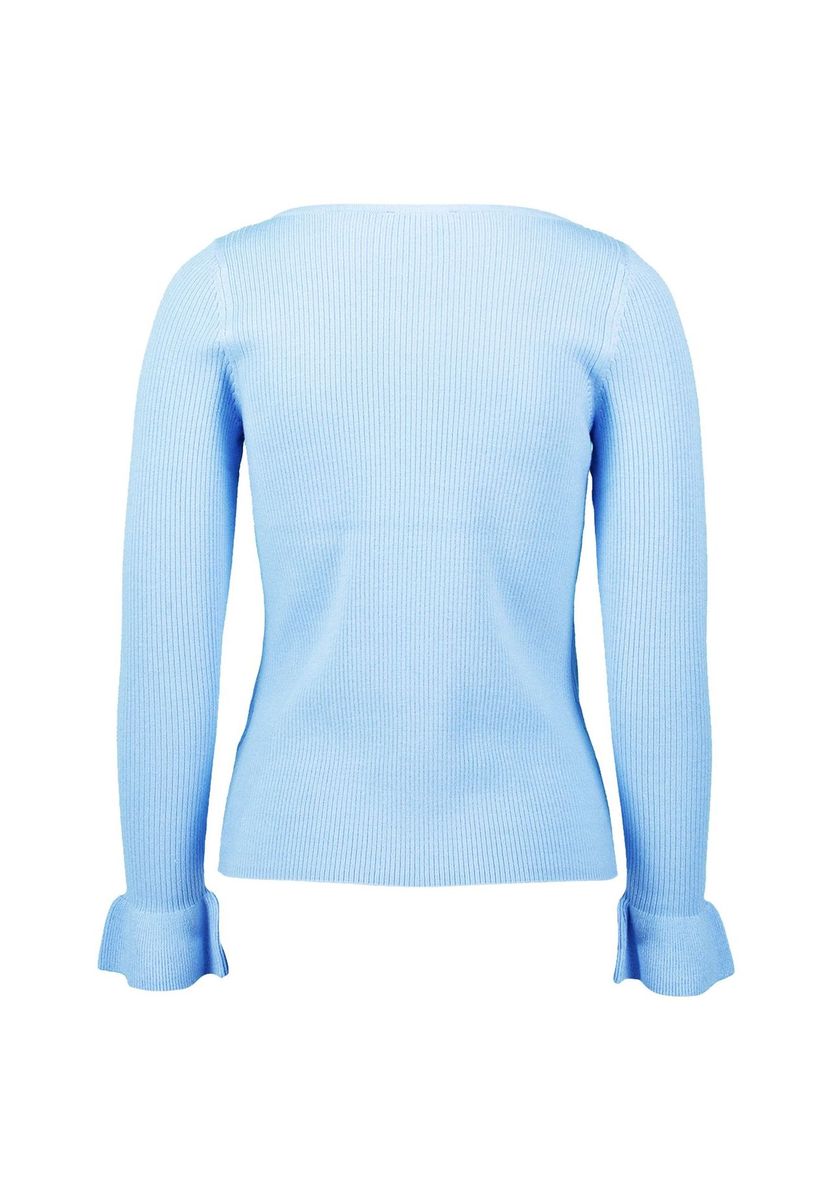 Gerippter Strickpullover mit Rüschenmanschetten