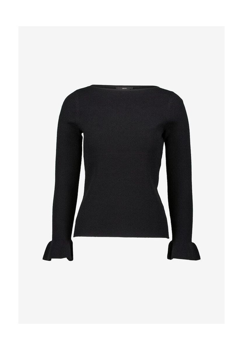 Gerippter Strickpullover mit Volantmanschetten