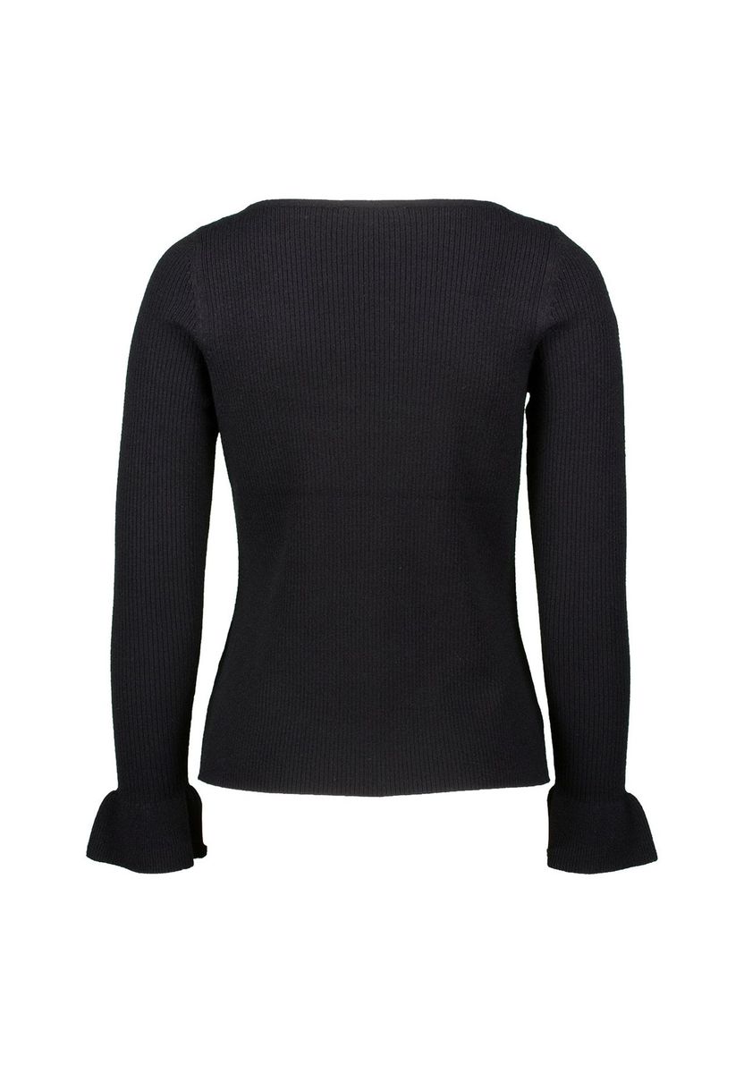 Gerippter Strickpullover mit Volantmanschetten