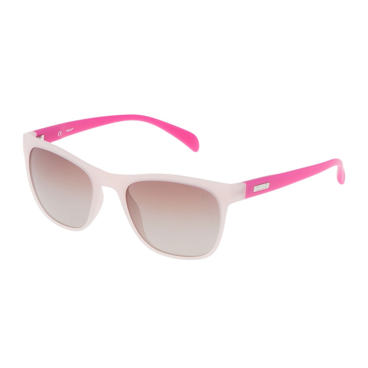 Matte-elfenbeinfarbene Sonnenbrille mit pinkfarbenen Akzenten