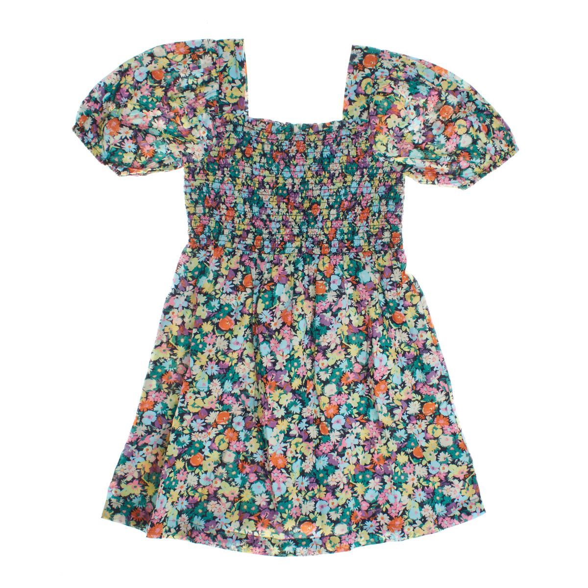 Minikleid mit Blumenmuster und Smok-Oberteil