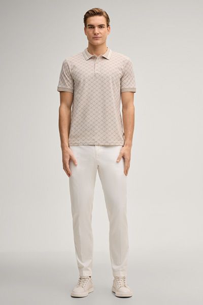Joop! Jessino Beige Monogramm Muster Baumwoll-Poloshirt gestreifter Kragen