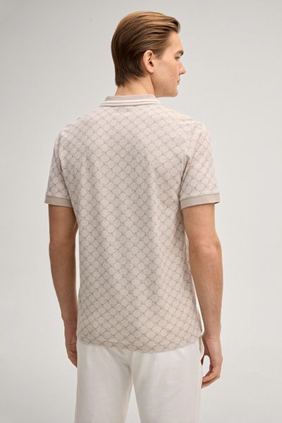 Joop! Jessino Beige Monogramm Muster Baumwoll-Poloshirt gestreifter Kragen