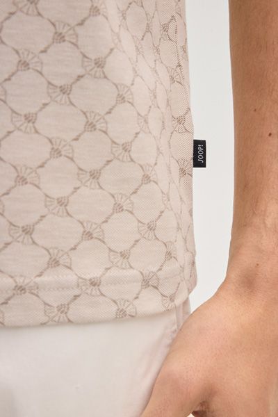 Joop! Jessino Beige Monogramm Muster Baumwoll-Poloshirt gestreifter Kragen