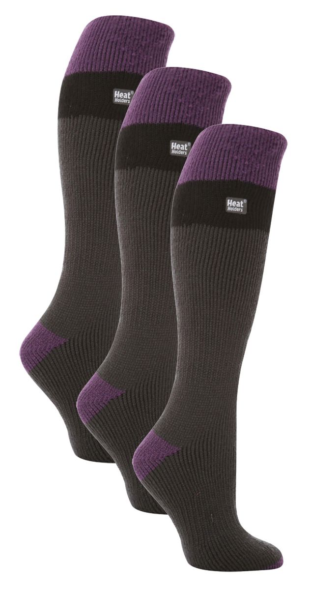 Heat Holders - 3er Pack Damen Thermo-Kniestrümpfe | Dicke Winter-Ski-Socken 2.3 TOG für Frauen - Anthrazit / Lila