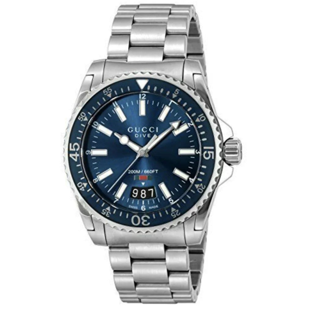 Taucheruhr mit blauem Zifferblatt aus Edelstahl