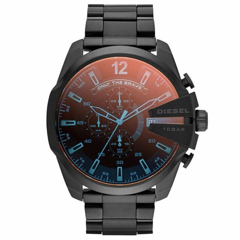 Schwarze Chronographenuhr aus Edelstahl