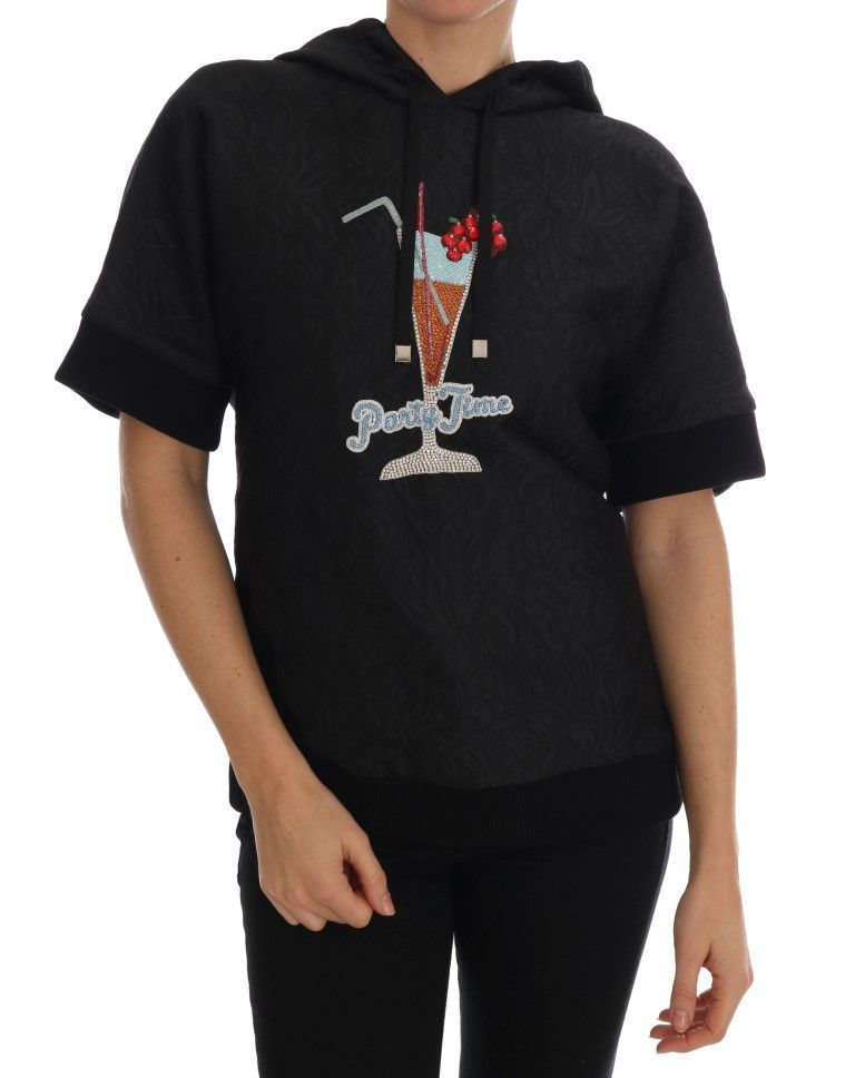 Schwarzes kurzärmliges Kapuzensweatshirt