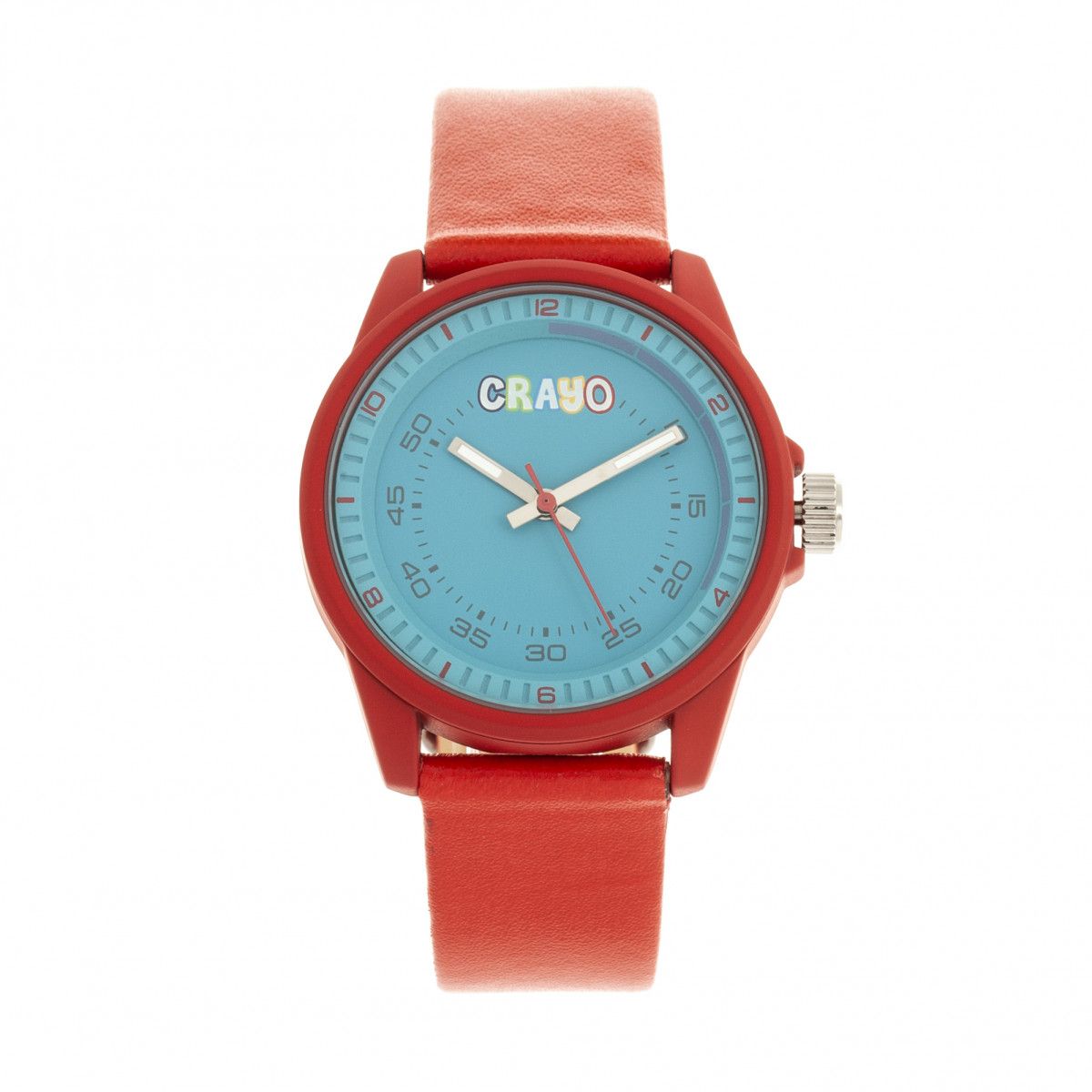 Rot gerahmte Quarzuhr mit Lederarmband