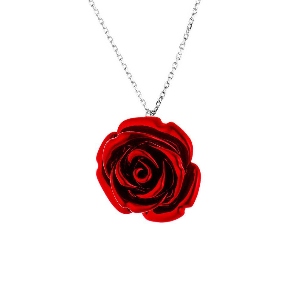 Auffällige Halskette mit roter Rosenanhänger