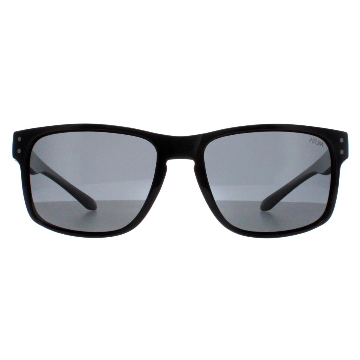 Rechteckige schwarze Sonnenbrille mit grauen Gläsern