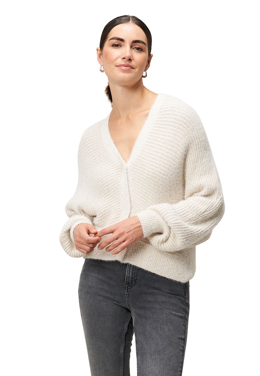Gerippte Strickjacke mit V-Ausschnitt