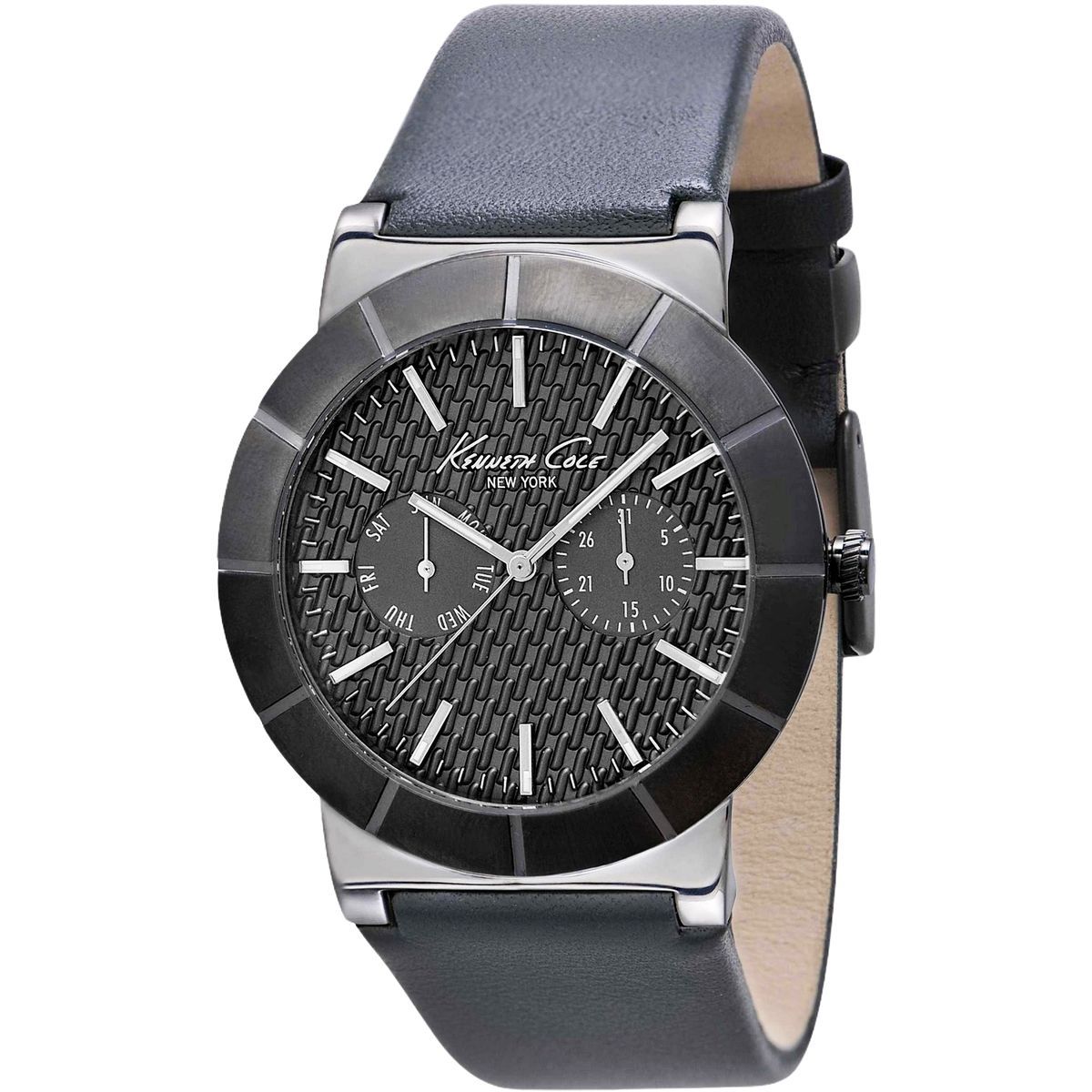 Graue Multifunktionsuhr mit Lederarmband