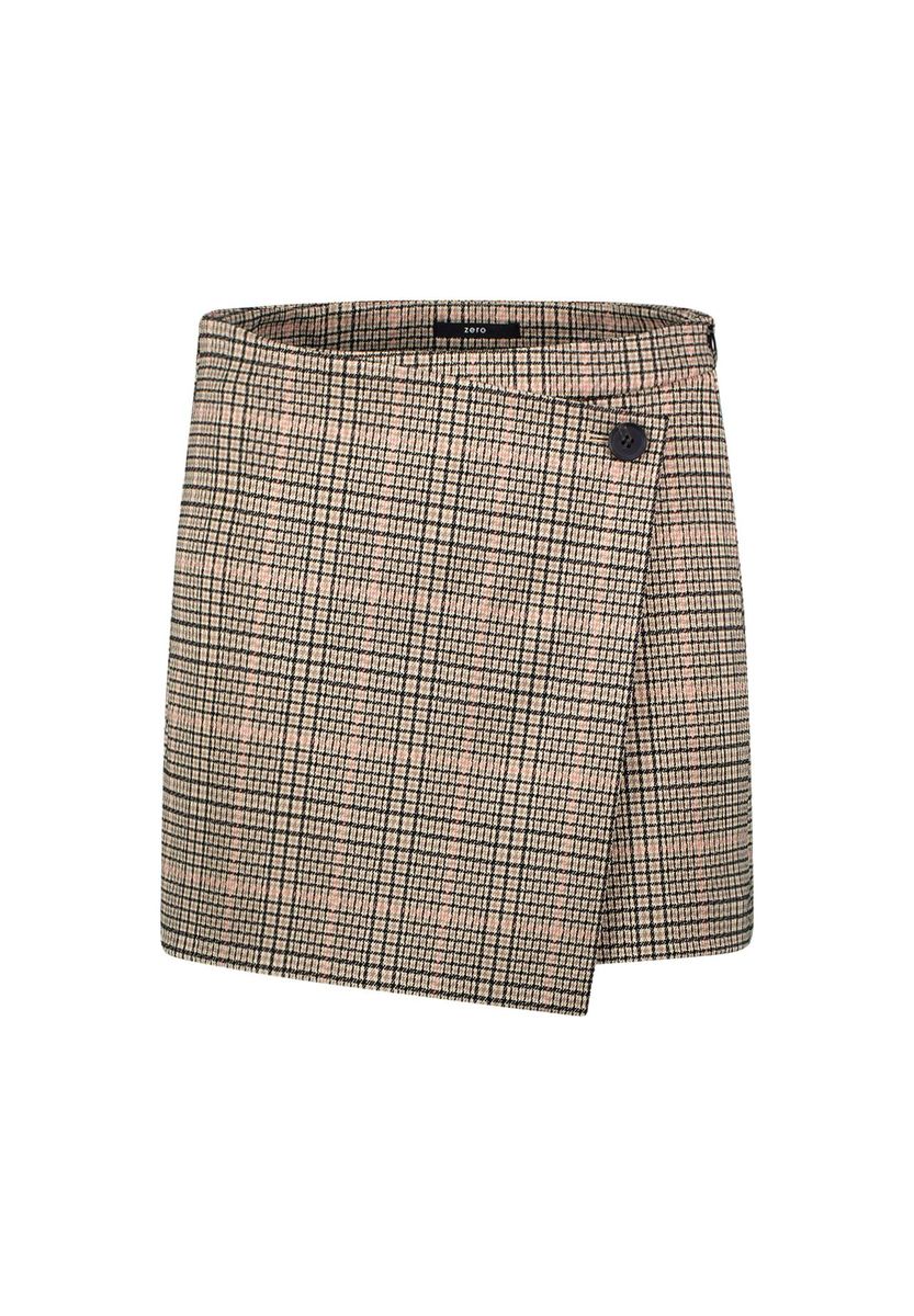 Asymmetrischer Minirock mit Karomuster und Wickeloptik