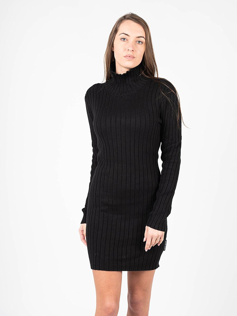Geripptes Rollkragen-Minikleid