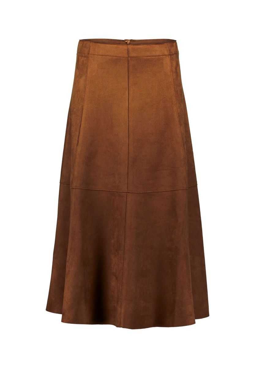 Brauner A-Linien-Midirrock in Wildlederoptik