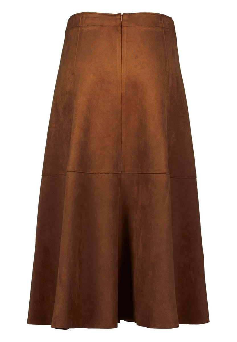 Brauner A-Linien-Midirrock in Wildlederoptik