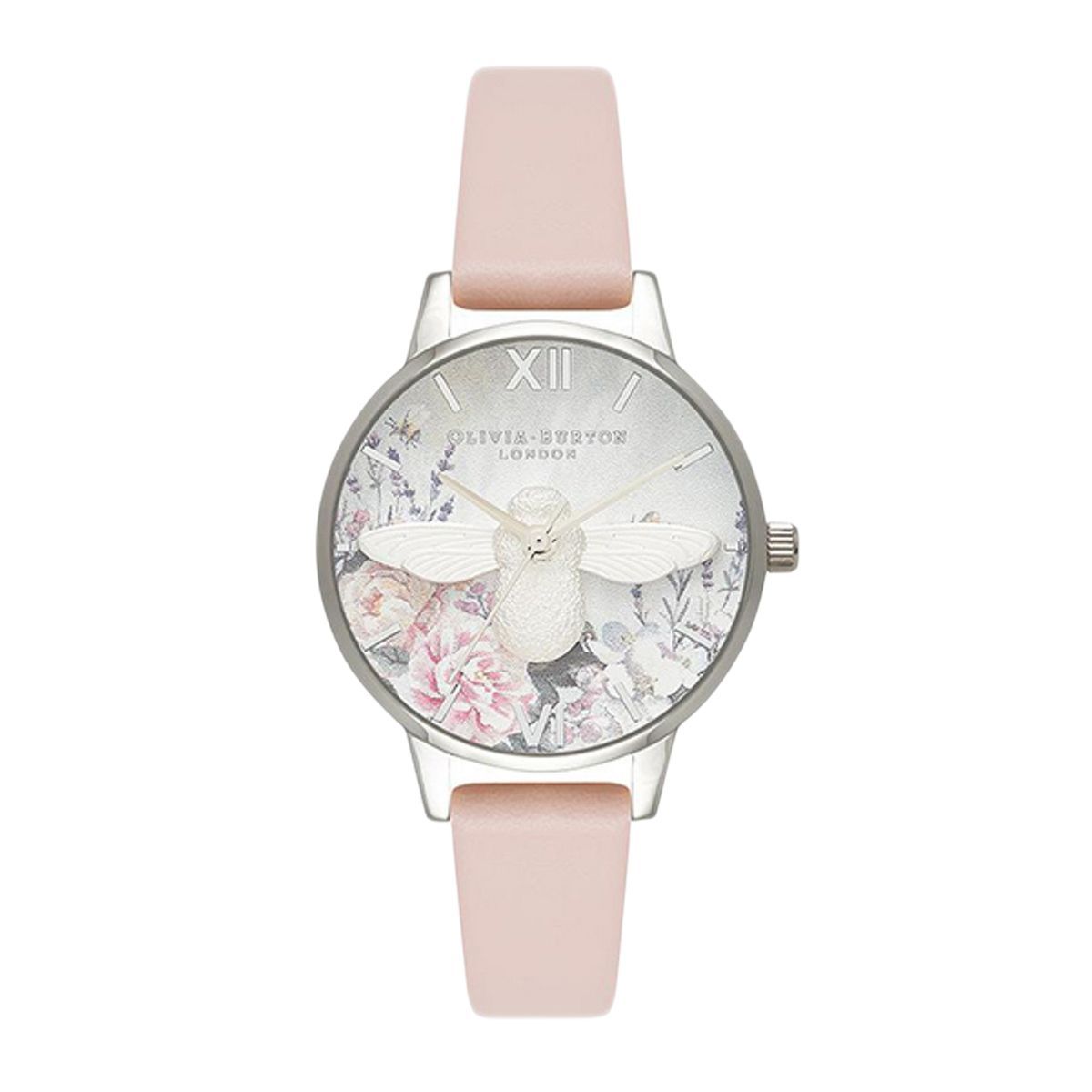 Blumenuhr mit Bienen Quarz rosa Armband