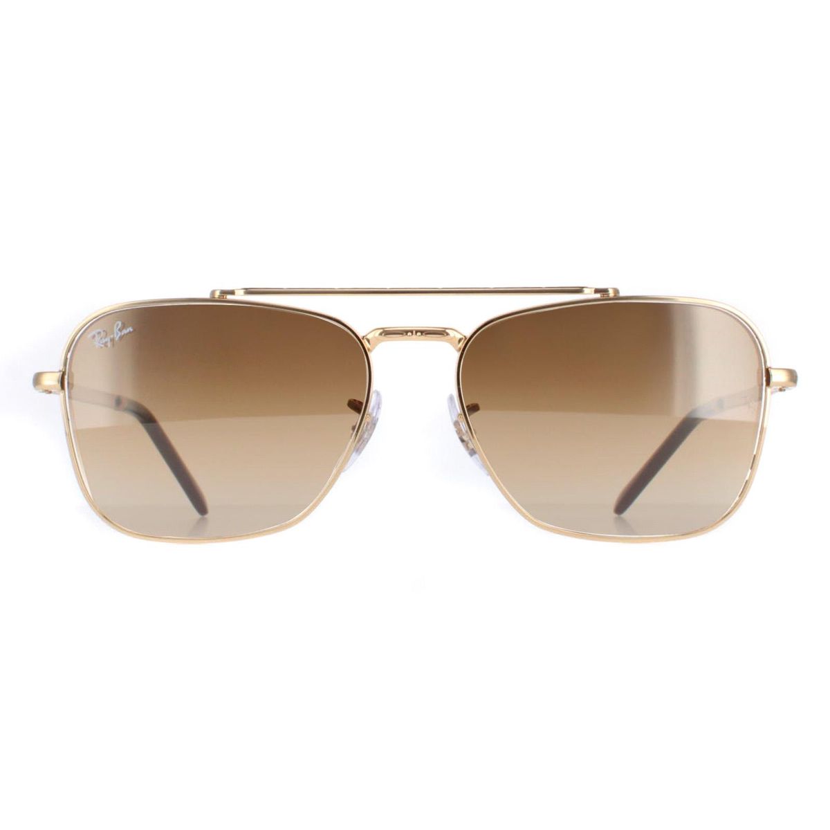 Quadratische goldfarbene Sonnenbrille mit braunem Farbverlauf