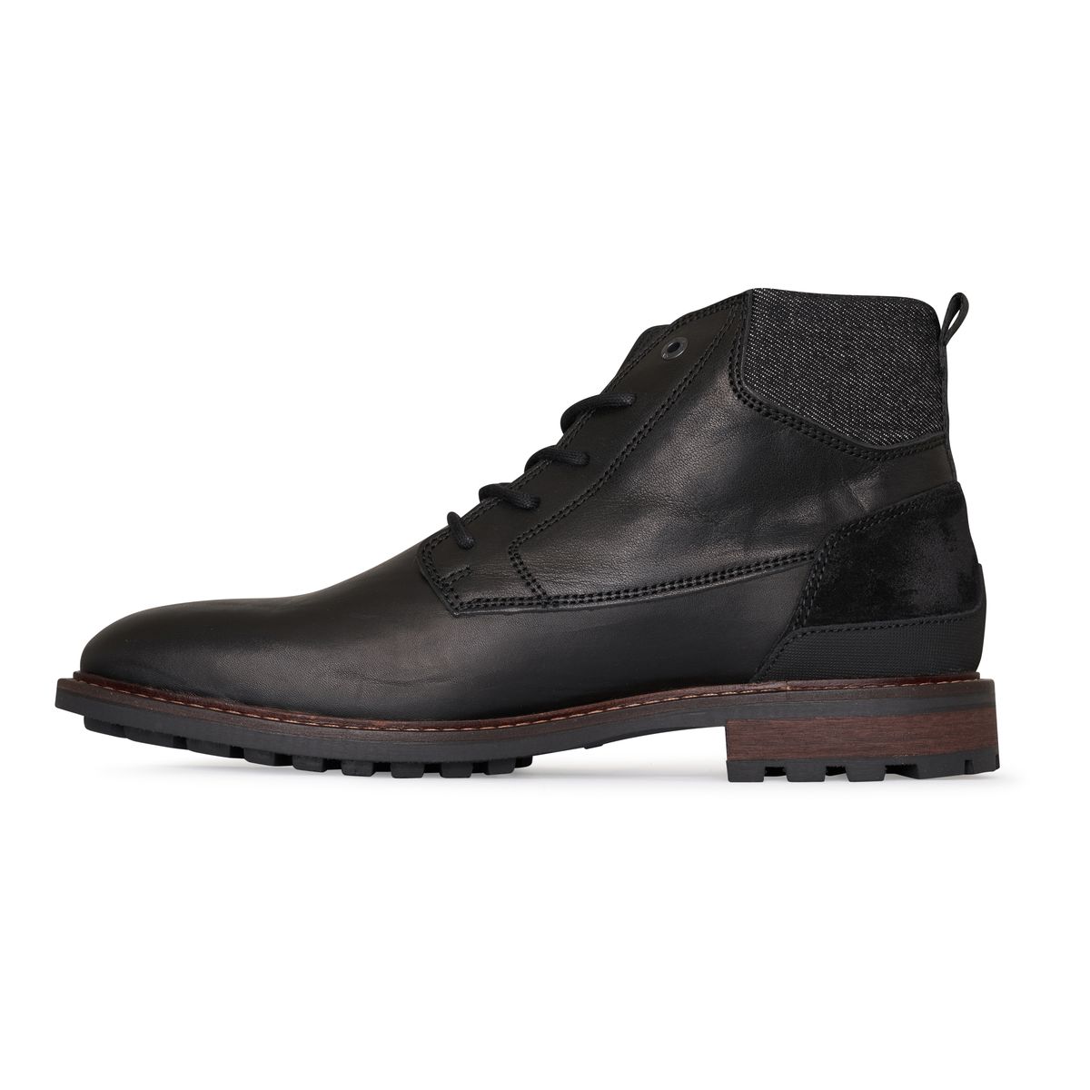Leder-Ankle-Boots mit Denim-Einsätzen