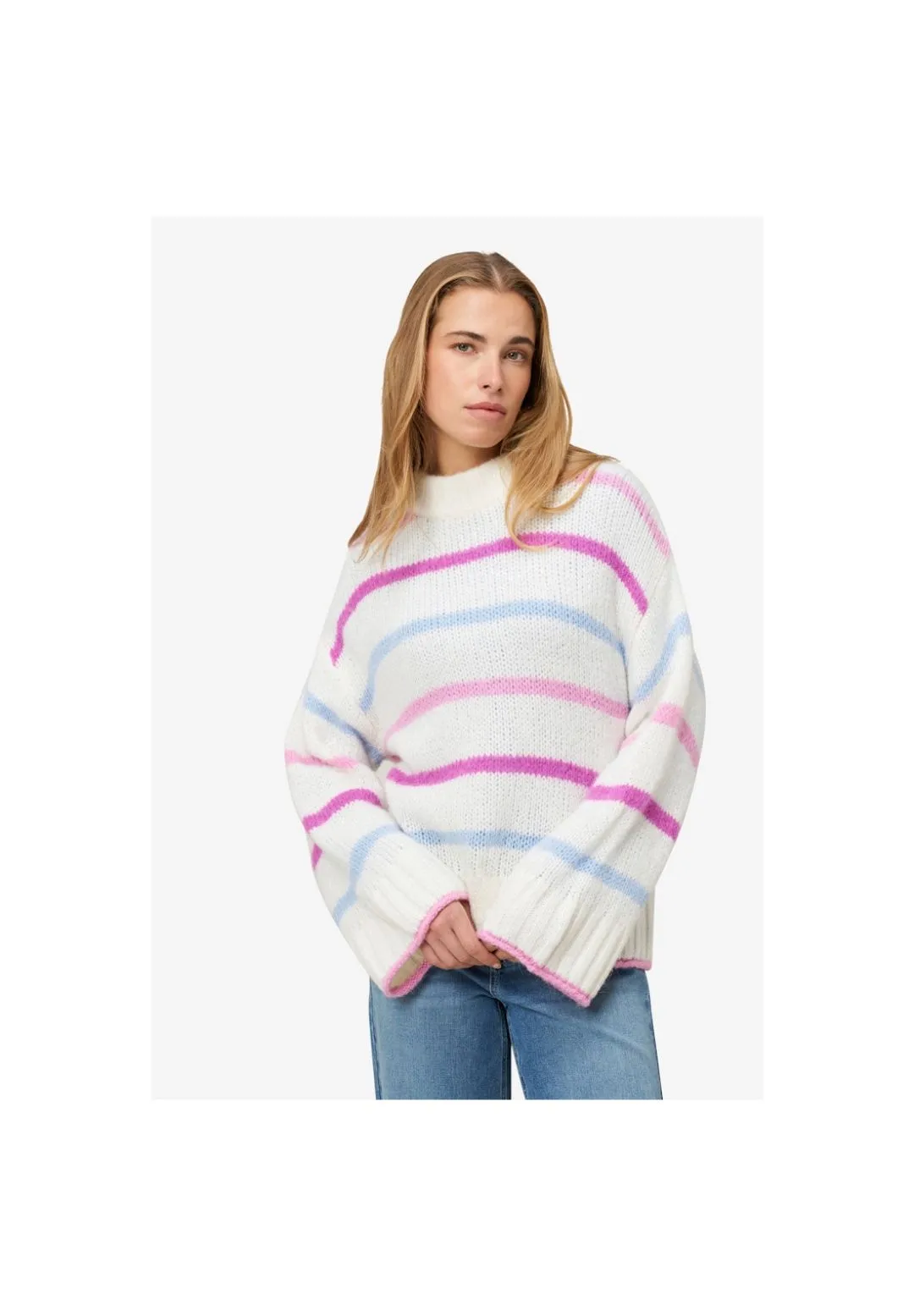 zero Grobstrickpullover mit Streifen, weiß, S