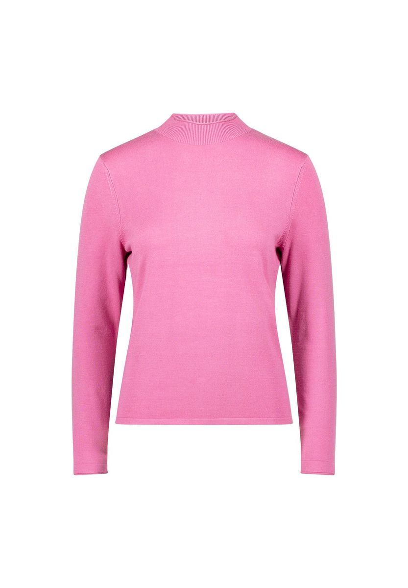 Eleganter rosa Feinstrickpullover mit Stehkragen