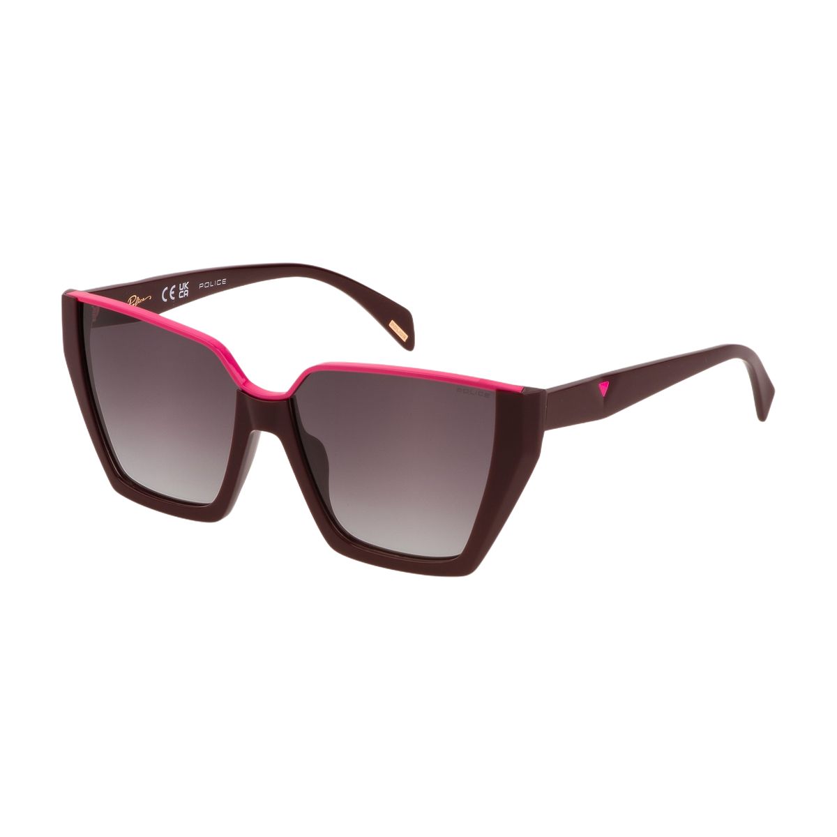 Eckige Cat-Eye-Sonnenbrille mit pinkfarbenem Rand