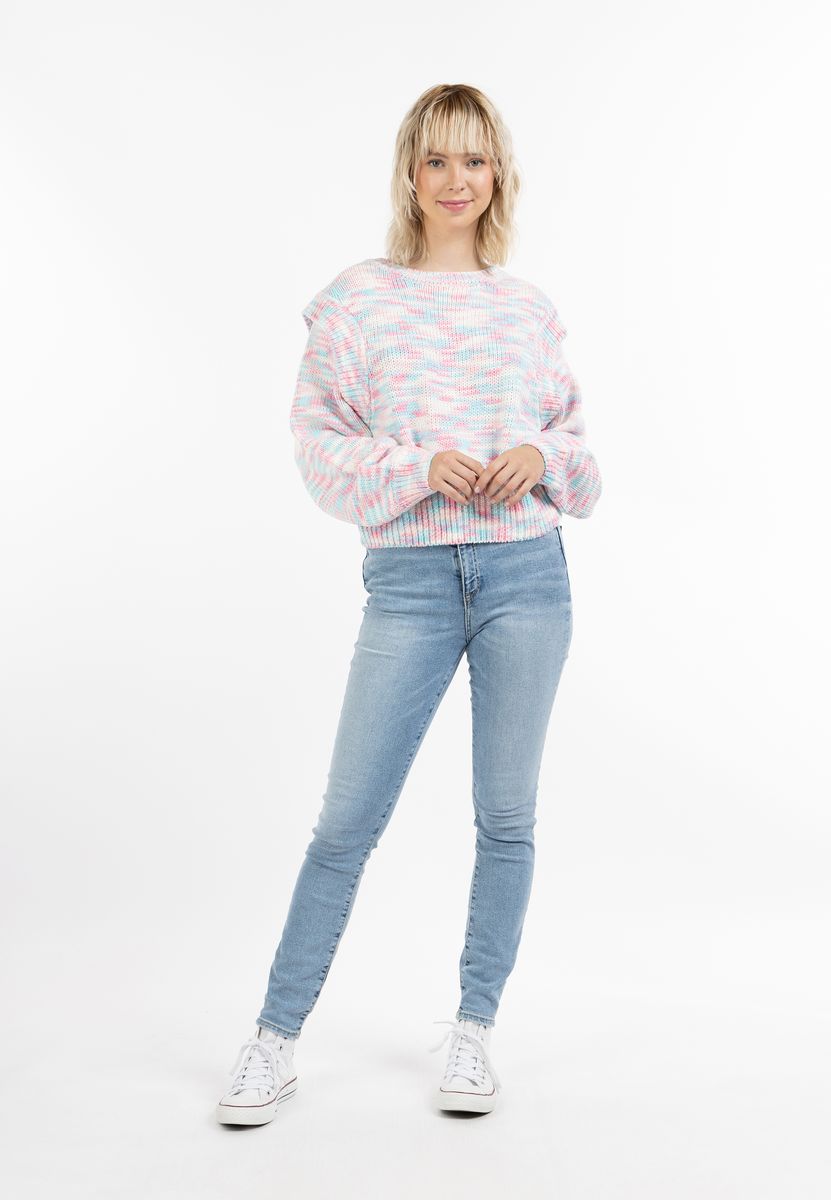 Melierter Strickpullover mit Schulterdetails