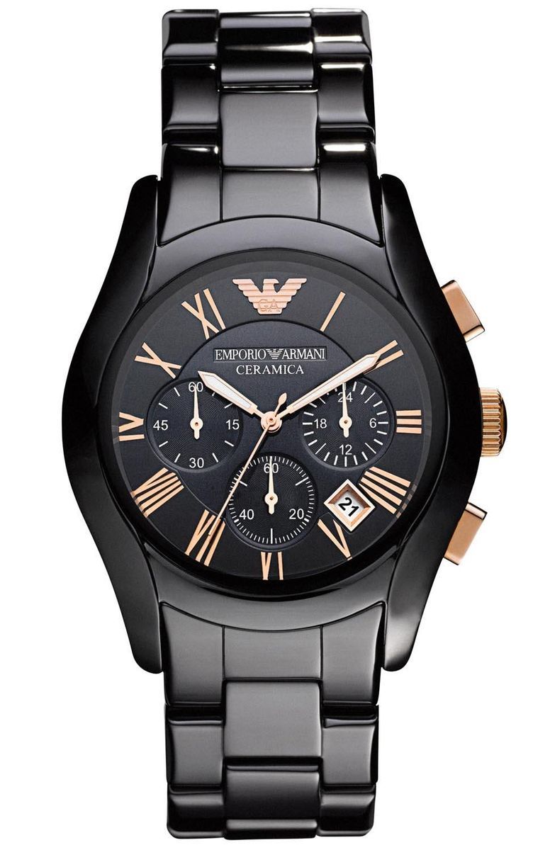Schwarze Keramik-Chronographenuhr mit Datum
