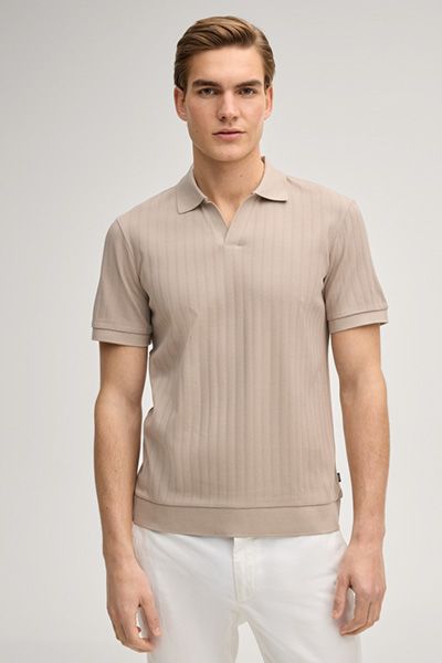 JOOP! Beige Strukturiertes Baumwoll-Poloshirt mit V-Ausschnitt