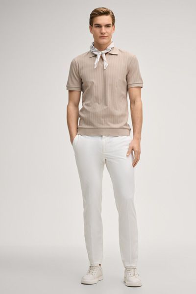 JOOP! Beige Strukturiertes Baumwoll-Poloshirt mit V-Ausschnitt