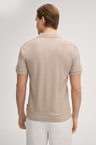JOOP! Beige Strukturiertes Baumwoll-Poloshirt mit V-Ausschnitt