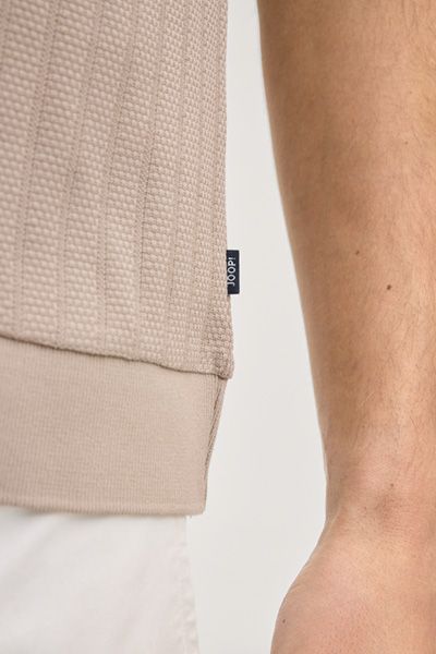 JOOP! Beige Strukturiertes Baumwoll-Poloshirt mit V-Ausschnitt