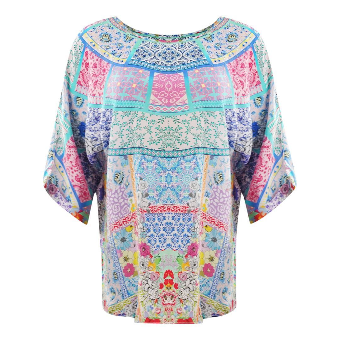 Mehrfarbiges Seidenkaftan-Top