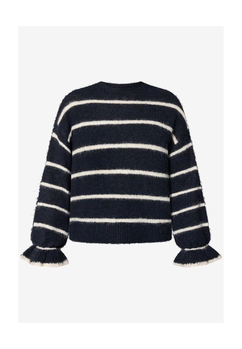 Gestreifter Strickpullover mit Rüschenmanschetten