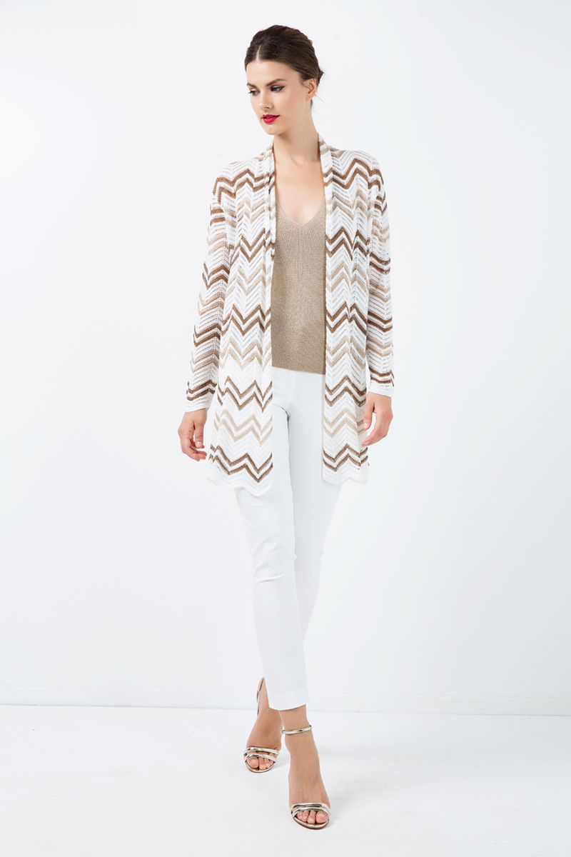 Strickjacke mit Zickzackmuster und offener Vorderseite