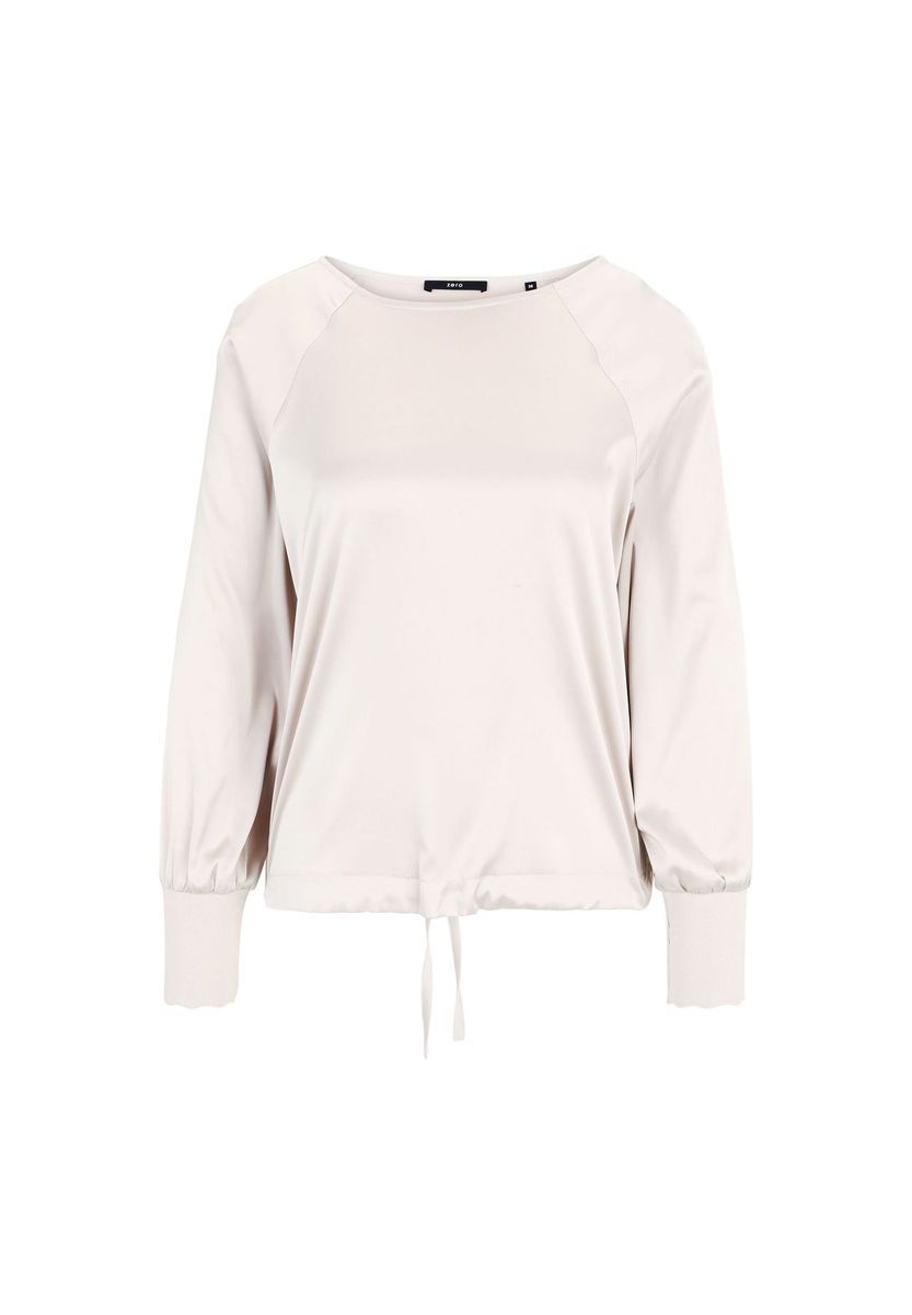 Satin-Bluse mit U-Boot-Ausschnitt und langen Ärmeln