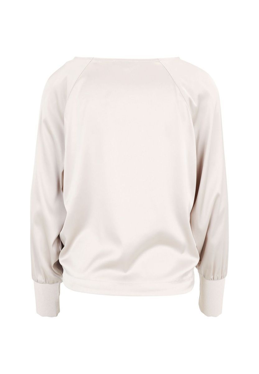Satin-Bluse mit U-Boot-Ausschnitt und langen Ärmeln