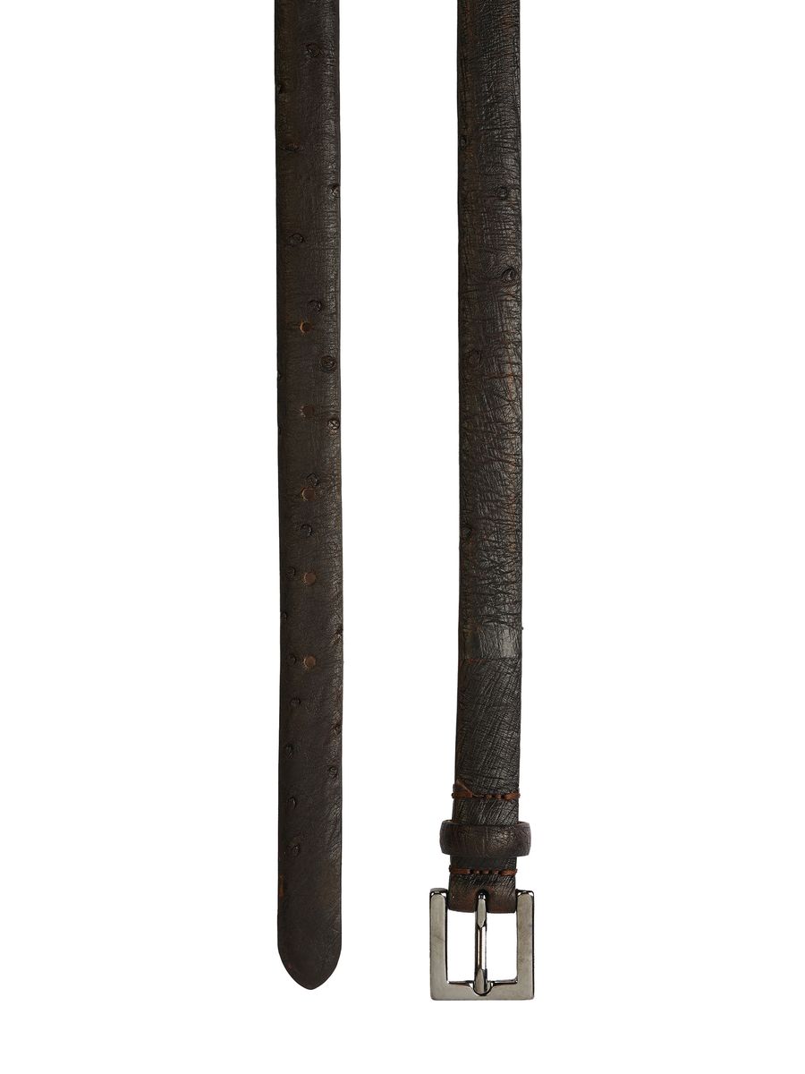 Schmaler Ledergürtel in Straußenoptik
