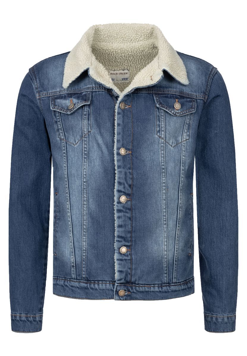 Jeansjacke mit Teddyfellkragen