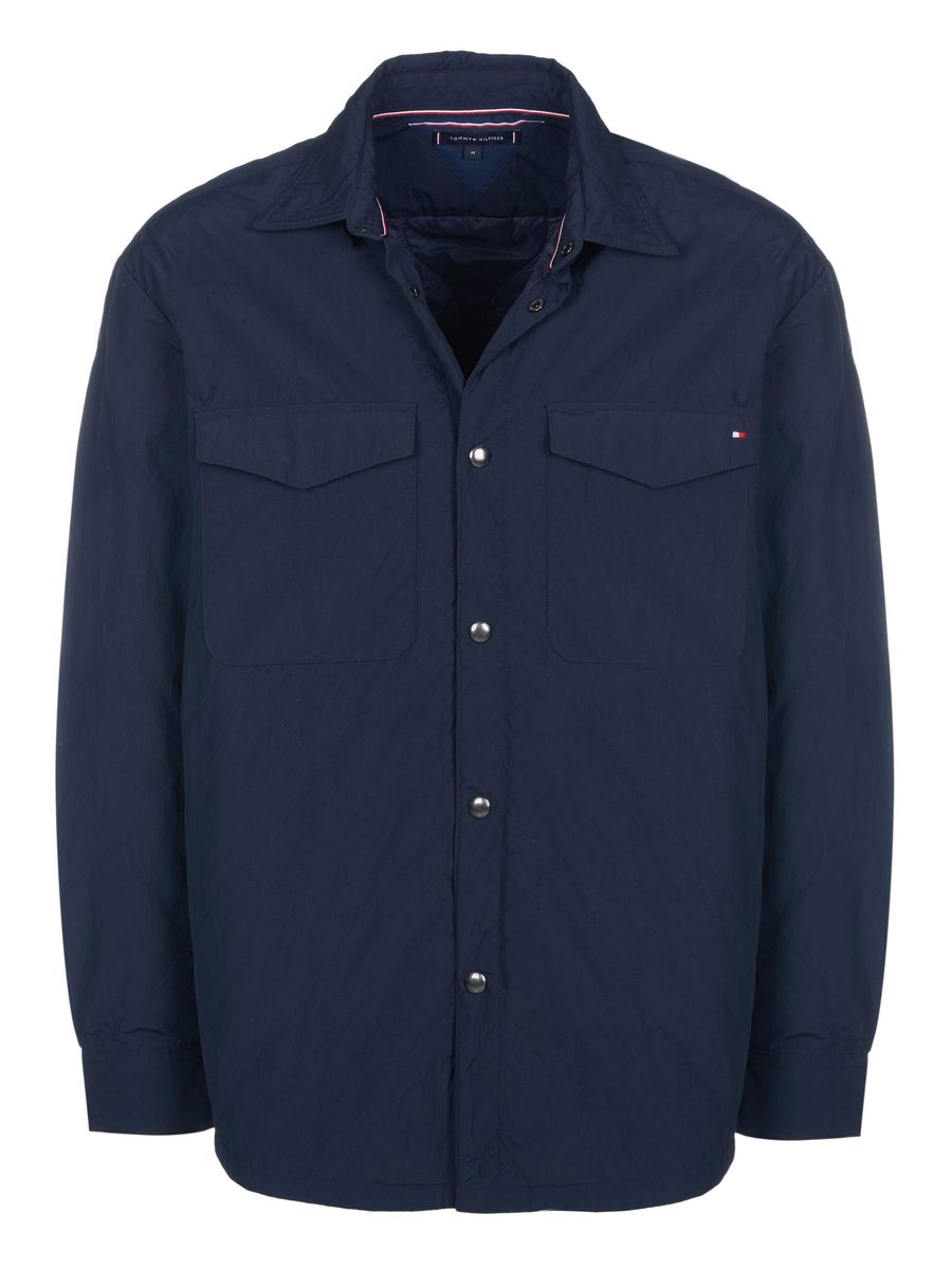 Marineblaue gesteppte Overshirt Jacke
