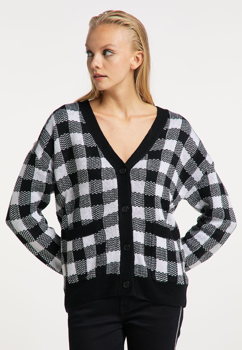 Oversized-Cardigan mit Gingham-Muster