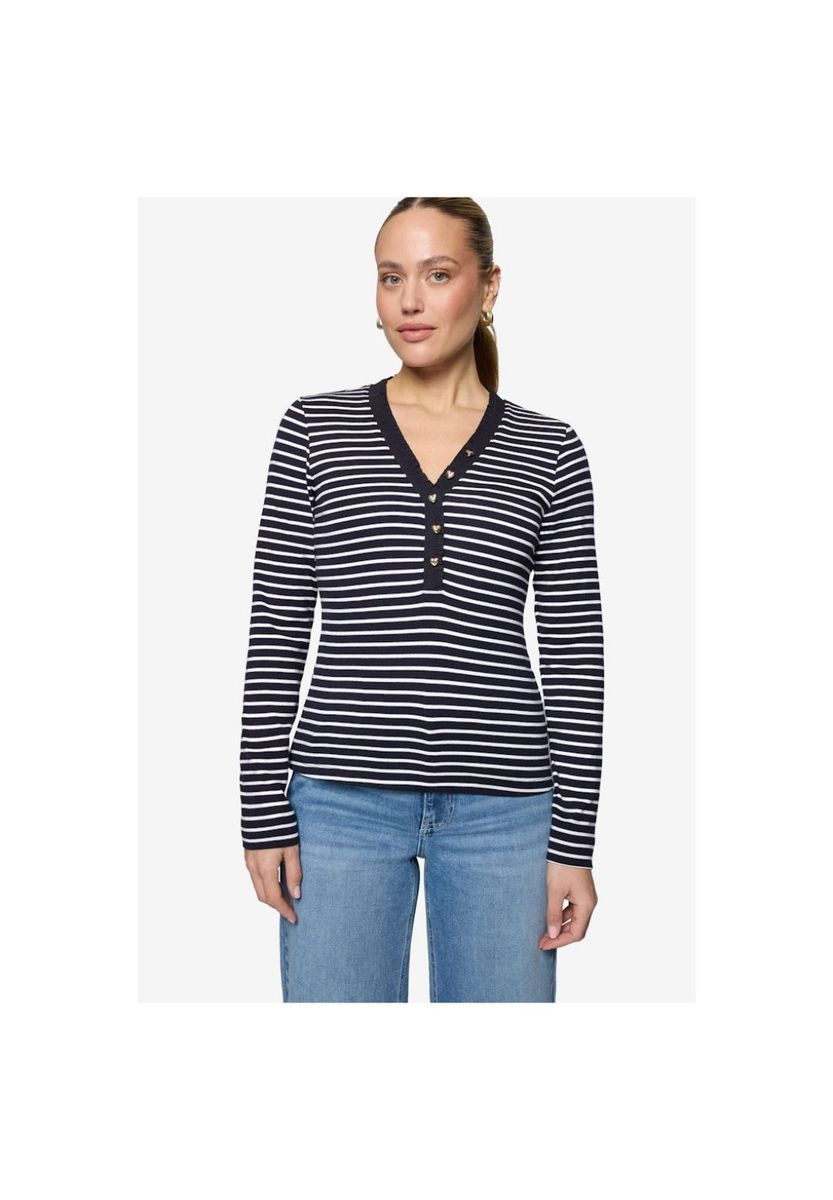 Gestreiftes Langarm Henley Shirt