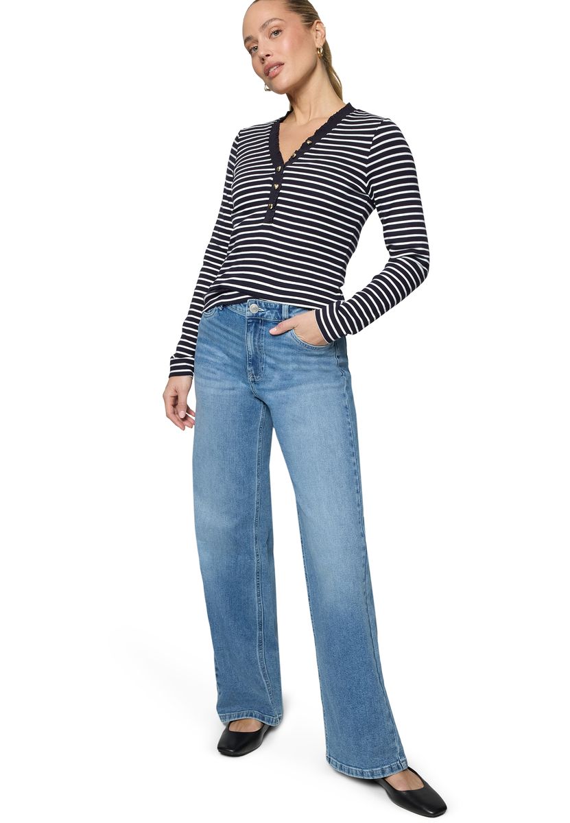 Gestreiftes Langarm Henley Shirt