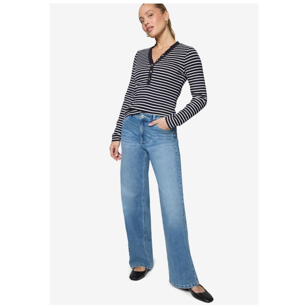 Gestreiftes Langarm Henley Shirt
