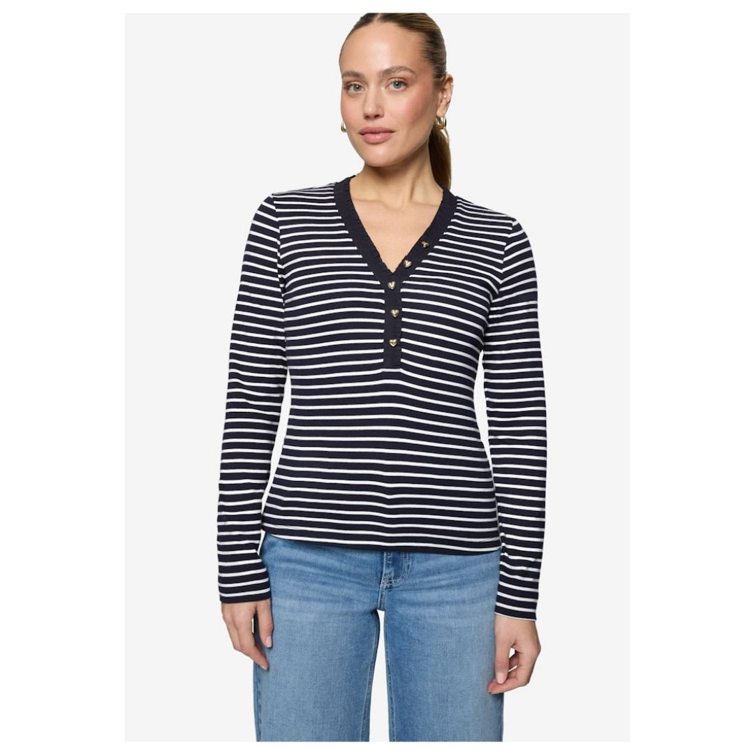 Gestreiftes Langarm Henley Shirt